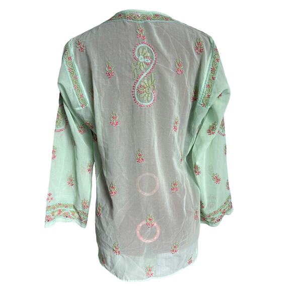 Jest Jewels Vintage Size Medium‎ Chartreuse Floral Embroidered Shear Tunic Top - Picture 2 of 6